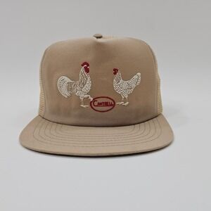 Vintage August & Company Cantrell Rooster Trucker Hat Tan Snapback Mesh Cap USA